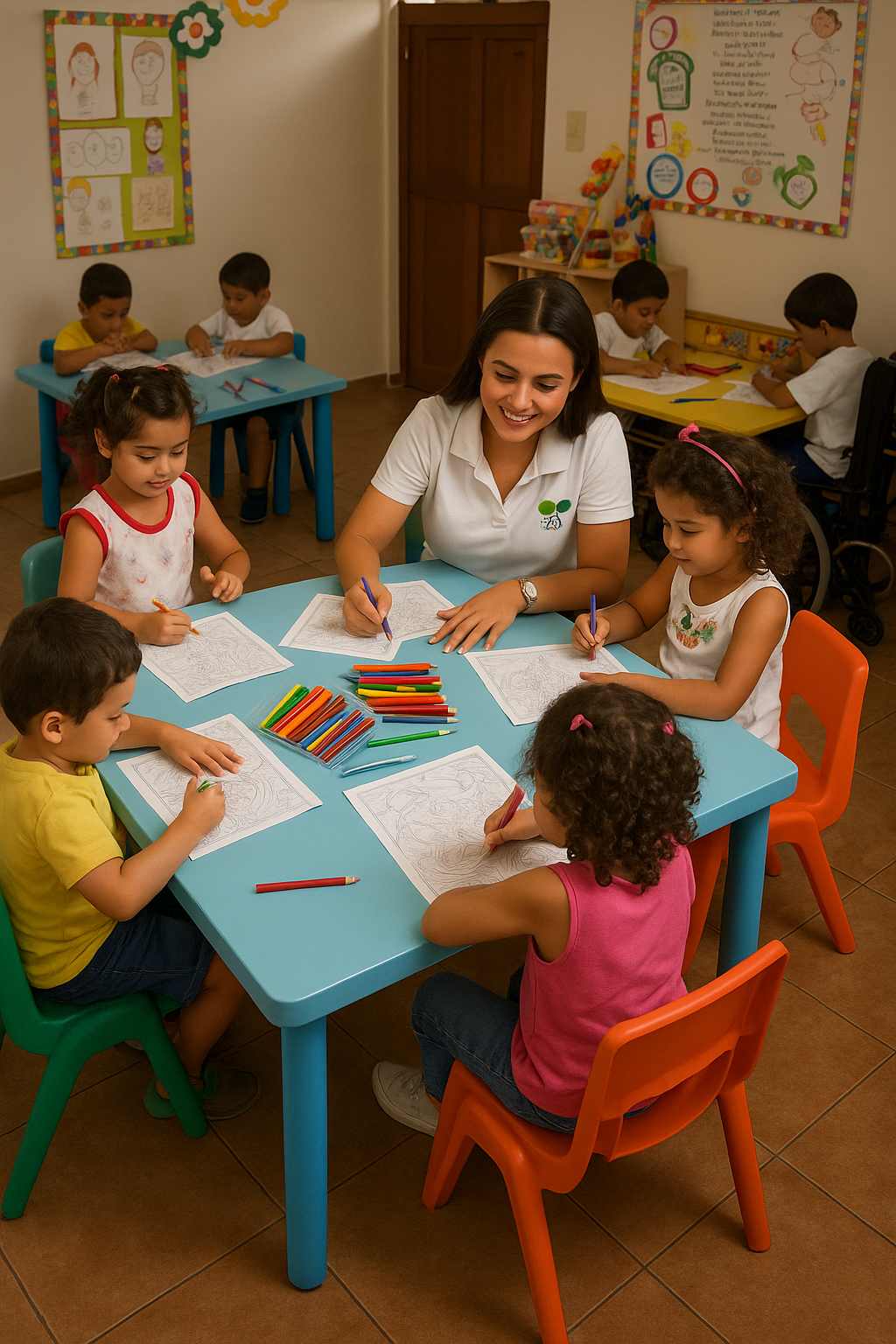 Professora com crianças em sala de aula